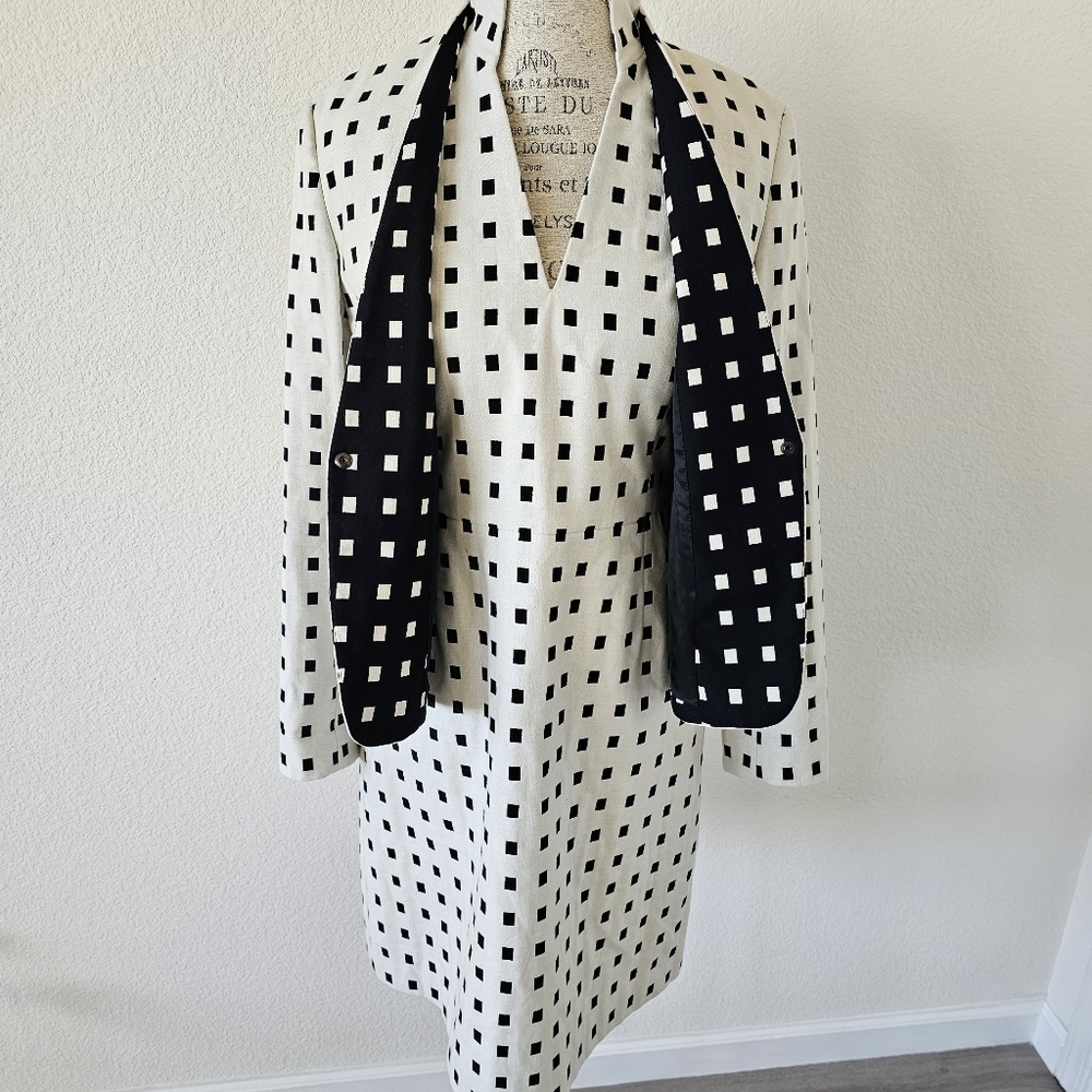 Akris Punto Geometric Grid Print Skirt Suit Set - Size US 8